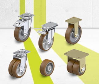 Séries de roues et de roulettes avec bande de roulement en polyuréthane Blickle Besthane